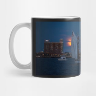 Boston Harbor Sailing in front of the moon Full Moon Mug